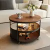 Mesa Lateral Redonda Simples e Moderna de Ardósia para Sofá de Sala de Estar, Adequada para Apartamentos Pequenos, Mesa de Centro com Rodinhas Móveis, Mesa Pequena
