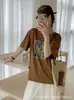 Camiseta de Manga Corta de Algodón con Diseño de Copo de Nieve de Verano para Mujer, Color Sólido, Cuello Redondo, Holgada, Venta al por Mayor desde Fábrica de Origen