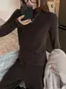 Camiseta Base Gruesa de Polar Cepillado con Cuello Alto, Mezcla de Lana para Mujer, Nueva Llegada Otoño/Invierno, Blanca, Manga Larga, Tacto de Alta Gama, Prenda Interior