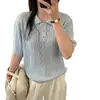 Top de punto calado con trenzas y cuello polo de manga corta para mujer, nuevo diseño fino de verano 2026, camiseta holgada