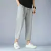 Pantalones de pierna recta de seda helada para hombre de verano, modernos, ligeros, fluidos, casuales, deportivos, de moda, de pierna ancha, largos