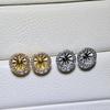 Base para Aretes DIY Aguja de Plata S925 Chapado en Oro de 18K Accesorios para Aretes de Perlas Base Redonda para Aretes Tachonada de Diamantes con Forma de Sol Pequeño Aretes