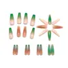 Parches para Uñas Color Melocotón Fresco, Piezas de Arte para Uñas Usables Estilo Francés Verde, Uñas que Realzan el Tez, Productos Terminados al por Mayor