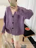 Cárdigan de punto informal de hilo de alpaca para mujer, suéter abrigo suave de cuello V holgado, nuevo top estilo coreano para primavera/otoño