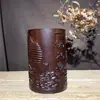 Portaplumas de Secuoya Talla en Madera Madera de Ébano Negro Navegación Fluida Portaplumas de Madera Maciza Artesanías Adorno de Almacenamiento para Escritorio de Estudiante