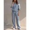 Outono/Inverno 2026 Chegada Nova Transfronteiriça Roupas Femininas Estilo Europeu e Americano Moletom Gola Redonda e Calça de Cintura Elástica Wide-leg Conjunto Casual para Mulheres