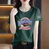 Camiseta de manga corta de comercio exterior transfronterizo con marca para mujer, corte holgado, talla grande, moderna, elegante, rejuvenecedora, top de media manga de moda