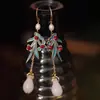 Nuevos pendientes estilo chino largos elegantes azules quemados pendientes 2024 nuevos populares pendientes cheongsam pendientes florales estilo antiguo para mujer