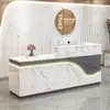 Mostrador de recepción de empresa moderno y sencillo, mostrador de recepción de salón de belleza, tienda de ropa, cajero, barra de esquina, luz luminosa con mostrador