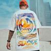 Verão Hong Kong Estilo Graffiti Camiseta de manga curta Hip-hop Masculino Solto Tamanho Grande Top Moda Moda Casal Estampado Camiseta de meia manga