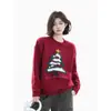 Suéter de Cuello Redondo con Árbol de Navidad para Mujer 2025 Nuevo Estilo Popular Primavera y Otoño Estilo Holgado Perezoso Suéter con Árbol de Navidad Top de Moda