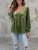 Moda europea y americana transfronteriza: Nueva colección de otoño 2026 de ropa para mujer - Top/camisa de manga larga, cuello en V, con ribete de encaje, de terciopelo, casual, corte holgado