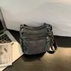 Bolso de Mezclilla Lavado Retro para Mujer Múltiples Bolsillos con Cremallera Almacenamiento Cruzado Bolso Pequeño de Hombro Único de Moda para Salir de Compras