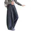 Pantalones de cuadros de pierna ancha para niñas, pantalones a cuadros retro versátiles casuales para niños mayores, pantalones de moda sueltos estilo coreano para primavera y otoño
