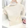 Camiseta Branca com Estampa de Garças Azul Claro Decote Halter Vazada Manga Curta Slim Feminina 2026 Verão Conjunto Único Deslumbrante Super Bonito