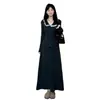 Nuevo vestido tejido elegante de estilo francés con ribete de encaje para mujer, prenda interior de otoño e invierno con conjunto de suéter, vestido largo