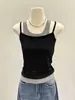 Bloques de color en dulce picante chica falso dos piezas cuello en U camisola chaleco mujer verano ajuste delgado top base temperamento ropa interior espalda bonita