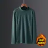Camiseta de Manga Larga para Hombre de Terciopelo Zorro Plateado de 420g, Top Engrosado con Forro Polar, Cuello Redondo, Camiseta Base, Ropa Interior Térmica de Color Sólido para Otoño e Invierno