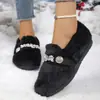Zapatos peludos estilo coreano con decoración de pedrería para mujer, con forro de felpa para abrigar, de suela plana, zapatos individuales para el hogar y el exterior, zapatos de algodón de la fábrica original