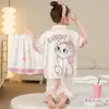 Pijamas para Niñas, Traje de Tres Piezas de Pantalones Cortos y Pantalones Cortos Finos de Seda de Hielo de Verano para Niños, Linda Princesa, Niña Súper Linda