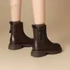 Botas de Mujer de Cuero Suave con Suela Gruesa Más Vendidas 2026 Nuevo Otoño/Invierno Estilo Británico Con Borrego Cálidas Antideslizantes Botines Chelsea