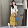Vestido de Verão para Meninas 2026 Novo Estiloso Roupa Infantil para Meninas Mais Velhas, Conjunto de Meia-Saia de Manga Curta de Verão