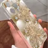 Funda Transparente Anticaída Flor de Diamante Dorado Adecuada para Serie Iphone15/16/17 Promax/14 Funda Protectora para Teléfono Móvil