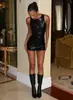 Vestido chaleco sin mangas transfronterizo europeo y americano más vendido para mujer, cuello redondo, corte ajustado, que se ciñe a la cadera, corto, mini vestido a rayas de moda