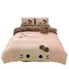 Conjunto fofo de quatro peças de veludo de leite rosa com estampa de leopardo para o inverno, com lençol e capa de edredom de fleece de coral, conjunto de cama de desenho animado