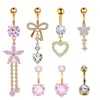 Set de 7 Piezas de Clavos para Ombligo de Acero Inoxidable Transfronterizos con Flor de Melocotón Corazón Incrustados con Circonita Joyería de Piercing Corporal Simple y de Moda Venta al por Mayor