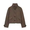 Comercio Electrónico Transfronterizo Europeo y Americano Moda Femenina Nueva de Otoño Versátil Color Sólido Cuello Alto Manga Larga Chaqueta Corta Abrigo