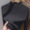 Camisa base de tricô de lã sem costura com gola alta meia para mulheres, macia e versátil, adequada como camada interna, nova blusa de manga comprida para outono e inverno