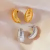 Venta Caliente Transfronteriza Diseño de Nicho Textura Rayada Multicapa Elegante Elegante Barty Acero de Titanio Chapado en Oro Pendientes