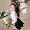 [em estoque] suéter de gola redonda para meninas primavera e outono novo vestuário infantil camiseta básica de malha infantil roupa de outono para bebê