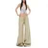 Naranja Infantil # Pantalones Casuales de Pierna Ancha con Cordón Simples y Elegantes para Mujer, Corte Holgado, Adelgazantes, Caída Suave, Plisados, Versátiles, Pantalones Paracaídas de Largo Completo.