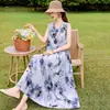 Vestido de algodón y seda para mujer, elegante y con estilo para madres, estilo francés de verano, vestido tipo tank sin mangas juvenil para la costa y la playa