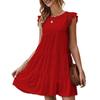 2026 Verano Nuevo Amazon Europeo y Americano Vestido Casual de Color Sólido con Cuello Redondo y Mangas Cortas Vestido Tipo Pastel Plisado con Dobladillo Amplio