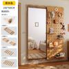 Painel Perfurado de Madeira Maciça Espelho de Vestir Porta Integrada Prateleira de Armazenamento Traseira Estilo para Casa Espelho de Corpo Inteiro para Parede Cabideiro de Entrada