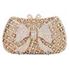Bolsa de Cena de Diamantes con Lazo Hueco de Metal Transfronteriza Europea y Americana Banquete Pedrería Bolso de Mujer Clutch de Cadena
