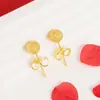 Aretes de Oro Arena de Larga Duración, Aretes de Frijol, Personalizados, Joyería Simple y de Alta Gama Imitación Oro Cobre Real Esmerilado Transfronterizo