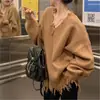Suéter de punto negro holgado con cuello en V estilo coreano para mujer, Otoño/Invierno 2026, ropa casual elegante y única para mujer