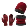 Gorro de punto de tres piezas transfronterizo, gorro de invierno cálido, guantes antideslizantes para pantalla táctil, bufanda de lana gruesa con forro de vellón