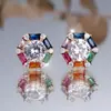 Pendientes Rectangulares de Verano Dopamina Coloridos de Circonita Redondos Blancos de Diamante Llenos de Diamantes Frescos y Dulces de Venta Caliente Japoneses y Coreanos
