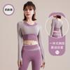 Traje de ropa de yoga de manga larga de dos piezas falsas, sujetador sin costuras, costuras en color contrastante, traje deportivo, ropa de entrenamiento para Pilates