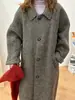 Casaco Elegante de Lã Grosso de Média Comprimento com Lapela e Botão Oculto Dongdaemun Coreano Versátil para o Dia a Dia Moda Feminina