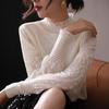 Buena tela 2024 otoño e invierno nuevo suéter ajustado de cuello alto para mujer, suéter base de punto con manga de volantes de temperamento