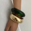 Pulsera Abierta Personalizada con Resina de Ámbar Difuminada Transfronteriza Europea y Americana para Mujer Moda Ins Anillo de Metal Pulido Pulsera Brillante