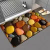 Alfombrilla absorbente de piso de tierra de diatomeas con estampado de guijarros 3D para baño y inodoro, alfombrilla para pies de secado rápido, alfombrilla antideslizante para entrada
