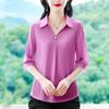 2025 Novo Estilo de Verão Design Manga Três Quartos Camisa de Chiffon Feminina Mãe Meia Idade Tamanho Grande Cobre Barriga Camisa Solta