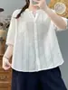 Elegante Camisa Blanca de Manga Media y Cuello en V para Mujer, Holgada y Versátil, Camisa Casual Delgada Transpirable, Camisa de Manga Corta Estilo Perezoso